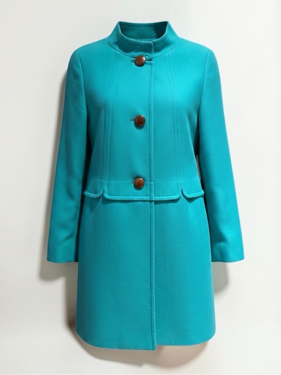 Talbots Jackets & Blazers - Talbots Turquoise Wool Blend Coat Mandarin Collar Brown Buttons - Size 4P